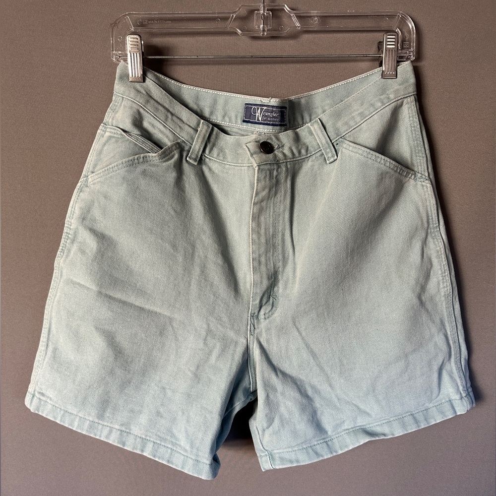 Wrangler Women’s High Waisted 90’s Light Blue-Green Jean Shorts
